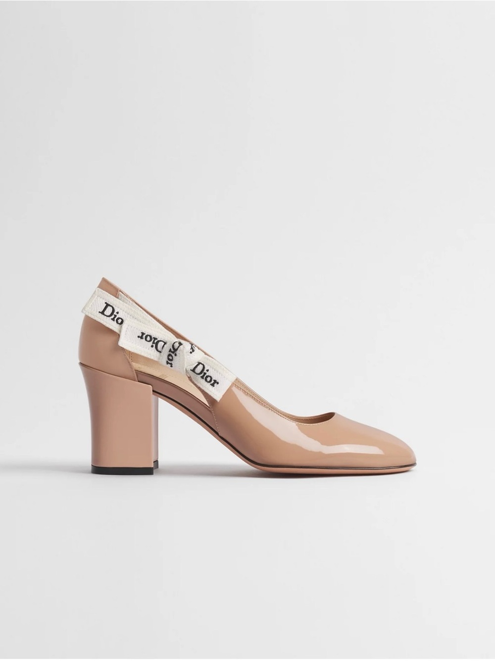 Dior Beige Patent Leather Block Heel Slingback Pumps